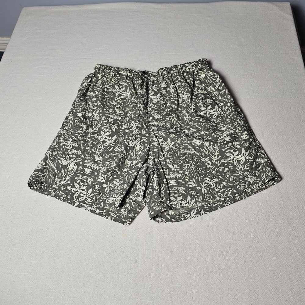 Columbia PFG Mens Small Olive Green Tropical Palm Tree Swim Trunks Shorts FM1107